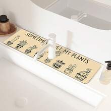 1pc Desert Cactus Plant Pattern Sink Faucet Absorbent Mat, Drainage Mat, Kitchen, Bathroom Sink, Countertop, Drainage Mat, Diatomaceous Earth Basin, Cuttable Quick-Drying Mat. - Multicolor - View 10