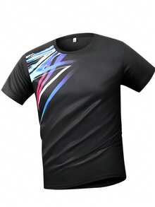 2026 World Cup Fan Celebration Men's Shoulder Colorful Diagonal Stripe Digital Print Quick-Dry Breathable Crew Neck Loose Fit Short Sleeve T-Shirt - Multicolor - View 2
