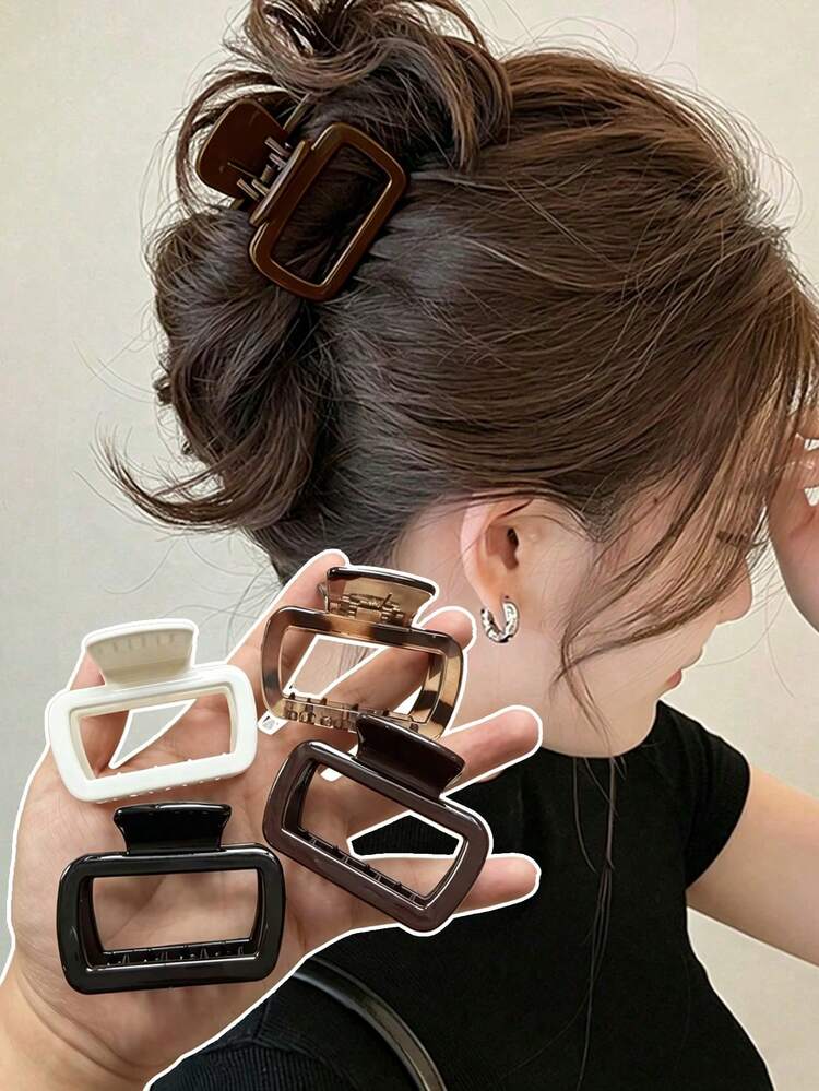 4pcs/1pc Women's Medium Size Black White Brown Tortoise Shell 5.2cm/2.05in Claw Shape Lightweight Plastic Hair Clip Fashion Versatile Premium Elegant Minimalist Style Solid Color Hair Claw Hair Accessory Suitable For Daily Outings Casual Parties Commuting Vacation Washing Face Bathing Makeup Matching Clothes Use Jewelry Headpiece Accessory Claw Clip - Multicolor - View 1