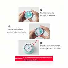 1 buah Timer Masak Dapur, Jam Timer Masak Koki, Timer Visual, Hitung Mundur 60 Menit, Alas Magnetik, Jam Mekanik, Tanpa Baterai, Alarm Berdering, Timer Dapur/Belajar/Kerja/Gym - MultiWarna - View 6