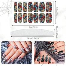 168 Piezas De Calavera De Halloween De Envoltura Completa Pegatinas De Uas Gtico Tiras De Esmalte De Uas Pegatinas Autoadhesivas Envolturas Completas Con Lima De Uas P - Surtidos - Ver 2