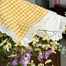 1/4pcs Korean Ins Style Yellow Plaid Classic Art Small Yellow Flower Lace Table Mat Napkin, Suitable For Wedding, Valentine's Day, Home Use And More - Multicolor - View 9