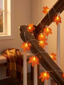 2pcs-19.68Ft 40 LED,Maple Leaf String Lights Autumn Leaf Garland,Fall Decor Maple Leaves String Light, Fall Decorations For Home,Thanksgiving Decorations For Home,Battery Operated String Light Suitable For Fireplace,Porch,Indoor And Outdoor,Holiday Decoration(1p=300cm/118.1inch-20LED) - Multicolor - View 7
