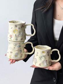 1个可爱花园兔子陶瓷马克杯，不对称手工大容量陶瓷杯，简约个性化设计，男女通用，可作水杯、牛奶杯、咖啡杯，理想礼物 - 彩色 - 查看 13