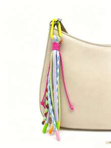1pc Colorful Braided Rope Tassel Bag Charm, Macaron Beaded Keychain, Dopamine Style Decorative Pendant For Bags & Keys - Multicolor - View 8