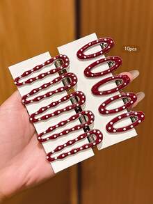 10 piezas de elegantes y lindos clips para el cabello con lunares rojos - Multicolor - Ver 5
