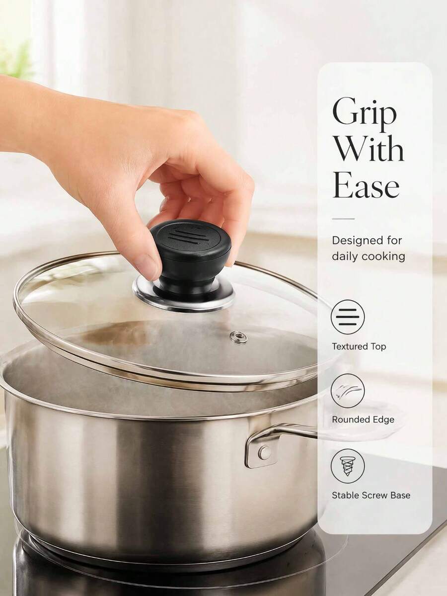 10pcs/3pcs/1pc Gagang Tutup Panci, Aksesori Peralatan Masak Dapur, Pengganti atau Pelengkap untuk Gagang Tutup Panci yang Rusak atau Hilang, Bahan Tahan Panas Hitam di Bagian Atas, Alas Meningkatkan Daya Tahan Keseluruhan, Pemasangan Mudah: Kompatibel dengan Tutup Panci Kaca Bulat untuk Wajan, Penggorengan, Panci Sup, Panci Susu, dan Lainnya, Aksesori Gagang Tutup Panci Universal, Pengganti Gagang Panci Tahan Panas Suhu Tinggi - View 1