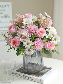 1/3 piezas Ramo de rosas de seda artificial, margaritas, flores de diente de león en paquete a granel, adecuado para boda, hogar, decoración de fiesta y centro de mesa - Rosa - Ver 4