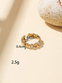 1/6pcs Luxury High-End Gold Carved Rhinestone Open Ring Set, Hollow Carved + Heart Shape, Non-Fading 304 Stainless Steel Material, Layered Wear Looks Great, Easily Captures Vintage Elegant Style. Suitable For Women's Decoration Or Gift, Can Be Purchased Separately, - Yellow Gold - View 12