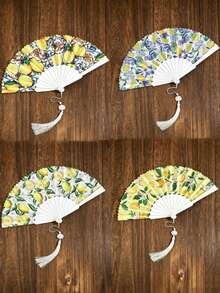 2 piezas Abanico plegable con estampado de limón, abanico de mano estilo español, abanico de tela plegable portátil con estampado de limón, adecuado para fiestas temáticas, vacaciones, despedida de soltera, boda, regalo para damas de honor, accesorio para mujer, decoración de verano, viajes (estilo de limón aleatorio) - Estilos aleatorios - Ver 4