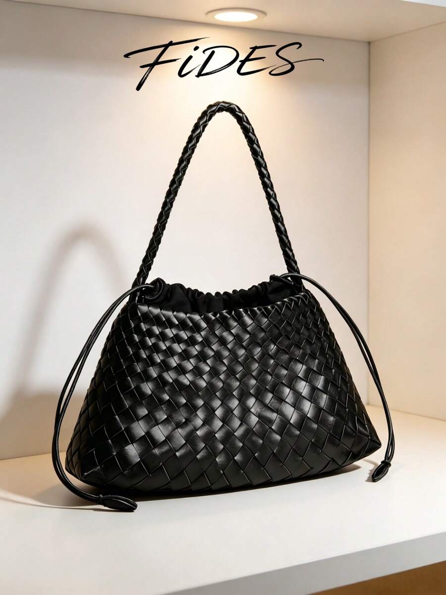 1PC New Women's Shoulder Underarm Crescent Bag, Minimalist Daily Versatile, Solid Color PU Woven Texture, Elegant High-End Quality, Rope Knot Closure Lightweight And Convenient, Suitable For Travel, Shopping, Dating, City Commute, Office And Other Occasions