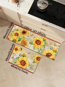 1pc Rubber Kitchen Mat, Vintage Style Modern Sunflower Theme Kitchen Rug, Suitable For Sink Area, Standing, Kitchen Decor - Multicolor - View 11