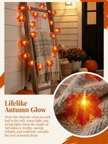 2pcs-19.68Ft 40 LED,Maple Leaf String Lights Autumn Leaf Garland,Fall Decor Maple Leaves String Light, Fall Decorations For Home,Thanksgiving Decorations For Home,Battery Operated String Light Suitable For Fireplace,Porch,Indoor And Outdoor,Holiday Decoration(1p=300cm/118.1inch-20LED) - Multicolor - View 10