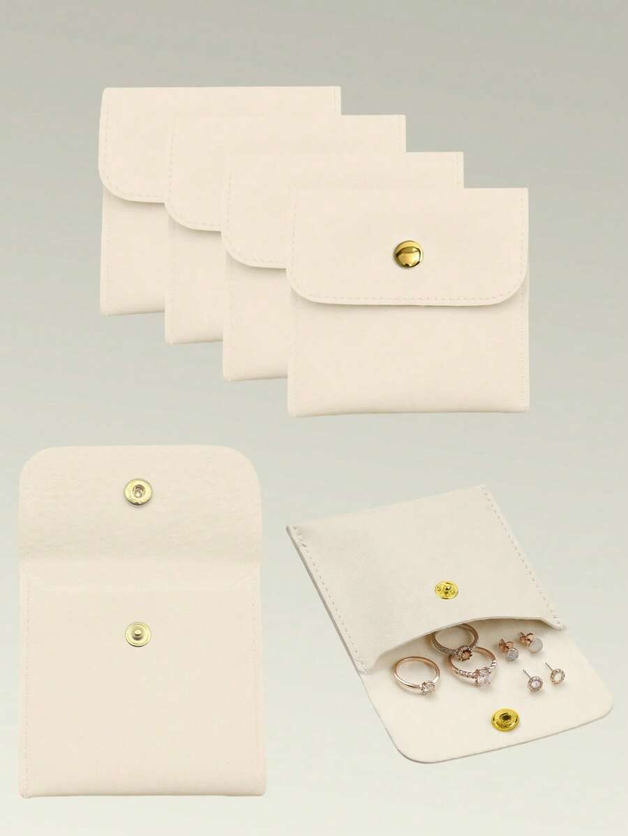 2pcs/10PCS/20PCS Jewelry Storage Bags, Leather Snap Button Jewelry Pouches, Flap Closure Jewelry Storage Bags Suitable For Earring Storage, Ring Storage, Necklace Storage, Earring Sorting, Small Accessory Storage, Multi-Purpose, Secure Closure, Anti-Drop, , Reusable, Daily Use, Portable, Compact, High-Value Storage, Luxury Texture