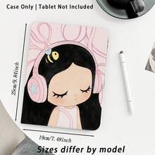 1件女孩戴耳機聽音樂圖案翻蓋式桌面平板保護殼，附筆槽，兼容 Honor 8/9/10/X8/X8A/X9/X8Pro/X9Pro/X9A/ Matepad Pro /Matepad SE 11/Matepad 11/、Apple 10th Gen/ 11 2025 (A16) 和 A9 及其他熱門機型 - 款式5 - 查看 3