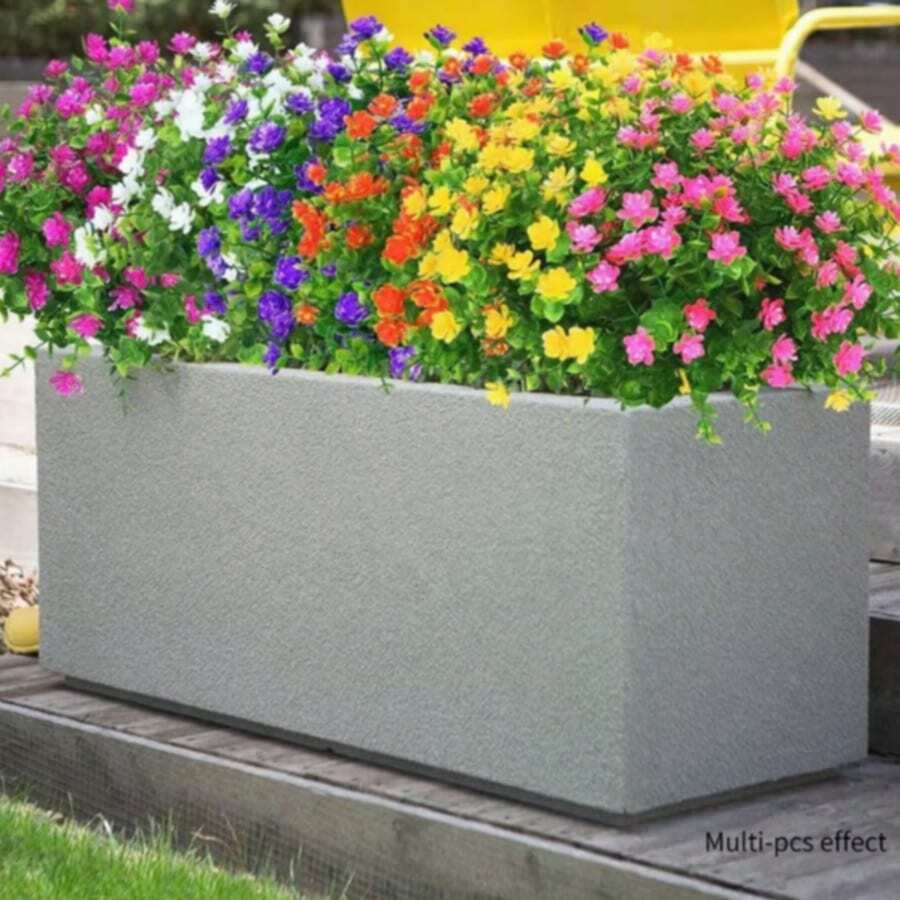 OBOVAY 20 bouquets de fleurs artificielles d'extérieur, résistantes aux UV, résistantes à la décoloration, buissons de buis en plastique, (mélange jaune, blanc, violet, rouge) pour jardin, patio, porche, jardinière, maison, mariage, décoration suspendue de style ferme - Plusieurs styles - Voir 1