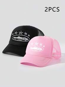 1/2pc Embroidered 5-Star Baseball Sponge Mesh Cap, Outdoor Adjustable Sun Protection Casual Hat, Suitable For Spring/Autumn Travel, Beach Vacation, Men/Women Sun Hat, Y2K Style Youth Cap - Hat - View 29
