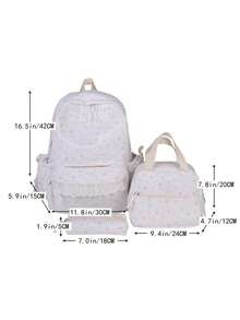 韓系Ins風花卉蕾絲後背包套組，清新學生書包組合，可愛休閒3件組日用背包套組 - 多色 - 查看 7