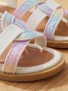 Best-Selling - 3-12 Years Girls Colorful Sandals. White Gradient Stripes, Hook And Loop Closure. Sweet And Fashionable - Multicolor - View 5