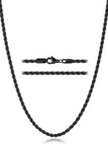Collar de cadena para hombre, juego de 3 piezas de collar de cadena trenzada de acero inoxidable color oro y acero negro, regalo de moda para uso diario en el Día del Padre - Multicolor - Ver 13