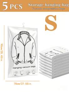 1pc/3pcs/4pcs/5pcs Hanging Vacuum Storage Bags, Clothes Storage Hanging Bags, Hanging Clothes Compression Bags With Unique Hook Design, Clothes Can Be Directly Hung Into The Bag, No Folding Required, Completely Avoids Creases Caused By Traditional Compression Bag Folding Storage, Especially Suitable For Suits/Coats/Silk Dresses And Other Wrinkle-Prone Clothes, Large Capacity, One Bag Can Handle All Family Clothes During Season Change, Suitable For Moving, Organizing Wardrobes, Home Storage For Students, Can Compress And Hang Off-Season Thick Clothes Without Taking Up Wardrobe Space - Multicolor - View 14