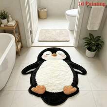 1pc Cute Penguin Design Rug, Bedside Blanket, Fluffy Texture, Suitable For Living Room, Bedroom, Kitchen, Holiday Decoration Rug, Bedside Blanket, All-Season Appeal, Ideal For Indoor Use (Asymmetric Pattern Hand-Cut May Have 1-5cm Error, Recommend Buying Larger Size) - Multicolor - View 2