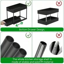 SAMODRA Under Sink Organizers And Storage, Kitchen Cabinet Storage 2 Tier Drawer Pull-Able Basket Organizer Bathroom Storage Rack With Hooks, DIY Removable Dividers (Black-Double Drawer-2 Pack) - 彩色 - 查看 4