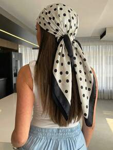 1件女款優雅波點緞面大圍巾，法式女款絲巾，輕盈透氣，適合多種場合，母親節禮物，節日 - 黑白波點 - 查看 8