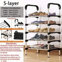 1 pieza Estantería para zapatos multicapa, estantería independiente de tubo de hierro simple, fácil montaje, adecuada para casas de alquiler, entradas, pasillos, dormitorios, baños, oficinas y salas de estar, utilizada para organizar zapatos - Negro - Ver 14
