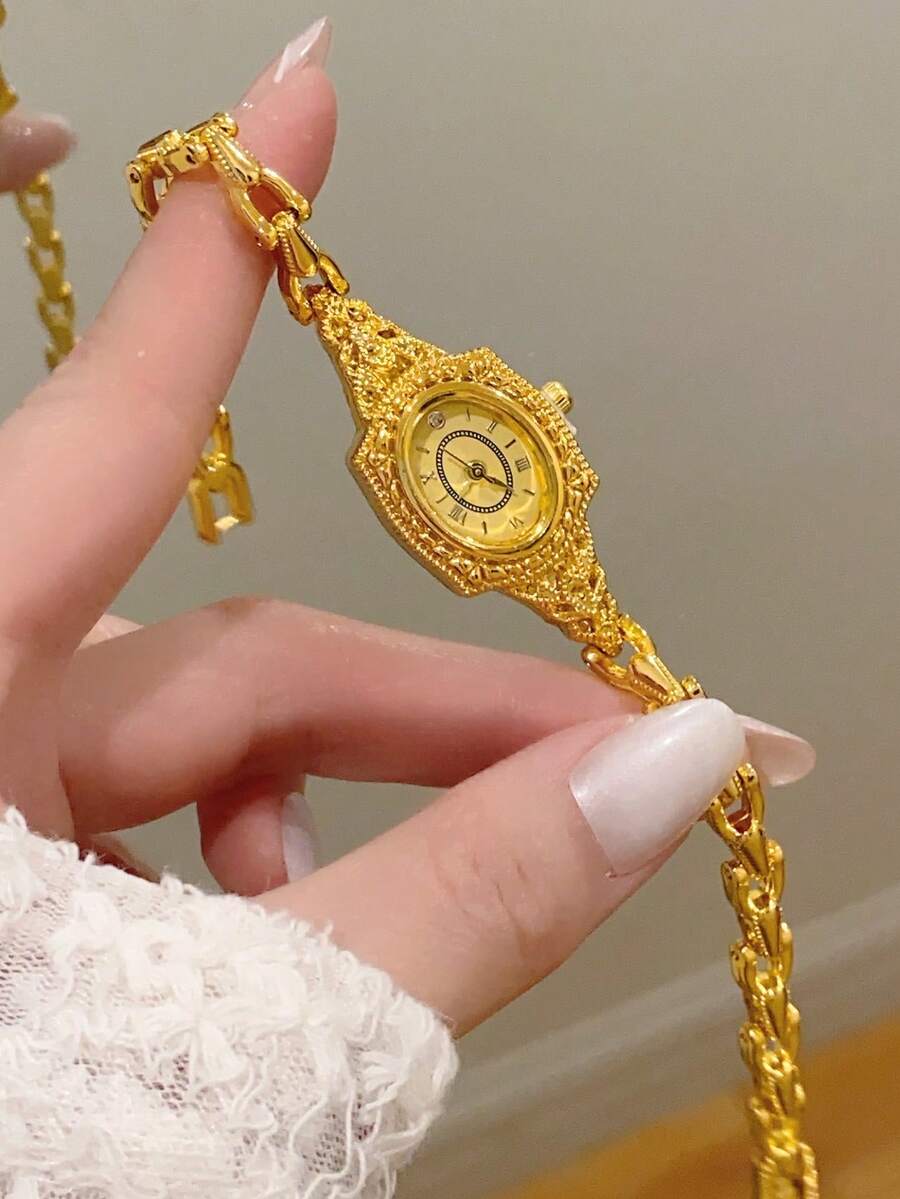 Fashionable Vintage Exquisite Women's Quartz Watch, Suitable For Daily Wear, Also A Great Gift For Birthday/Graduation/Back To School - Gold - View 1
