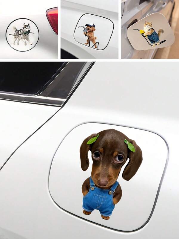 1 miếng nhãn dán xe hơi hình chó mèo dễ thương, decal nắp bình nhiên liệu, nhãn dán động vật thú cưng hài hước trang trí ô tô