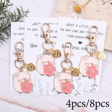 4pcs/8pcs Elegant Fashionable Pig And "Thank You" Heart Design Keychain Set, Suitable For Backpacks, Backpacks, Coin Purses, Phones And Other Keyring Accessories. Perfect For Birthday, Wedding Theme Gifts, Party Decorations, Friendship Gifts, Employee Appreciation, Colleague Gifts. Gifts For Guests, Family, Friends And Colleagues. - Multicolor - View 2