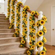 1/2pcs Artificial Sunflower Vine Decoration, Sunflower Wreath With Green Leaves, Suitable For Indoor/Outdoor Wall Decor, Wedding Arch, Party Decoration, Room Decor, Kitchen, Garden, Birthday, Wedding, Valentine's Day, Mother's Day - One Pack - View 6