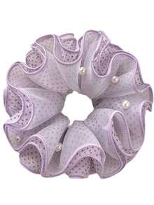 1pc Purple Polka Dot Pearl 4-Layer Scrunchie Hair Tie, Elegant High-End Hair Accessory For Women, Bun Hair Rope - Purple - View 2