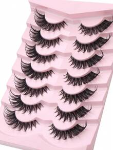 NAIJEMA 7 Pairs Thick False Eyelashes, Fluffy Faux Mink False Eyelashes, Slim False Eyelashes, Curly Soft False Eyelashes, 3D Natural False Eyelashes, Suitable For Party, Daily Wear, Cat Eye False Eyelashes, Suitable For Various Occasions, Dramatic Eyelashes, Eyelashes, False Eyelashes - Black - View 3