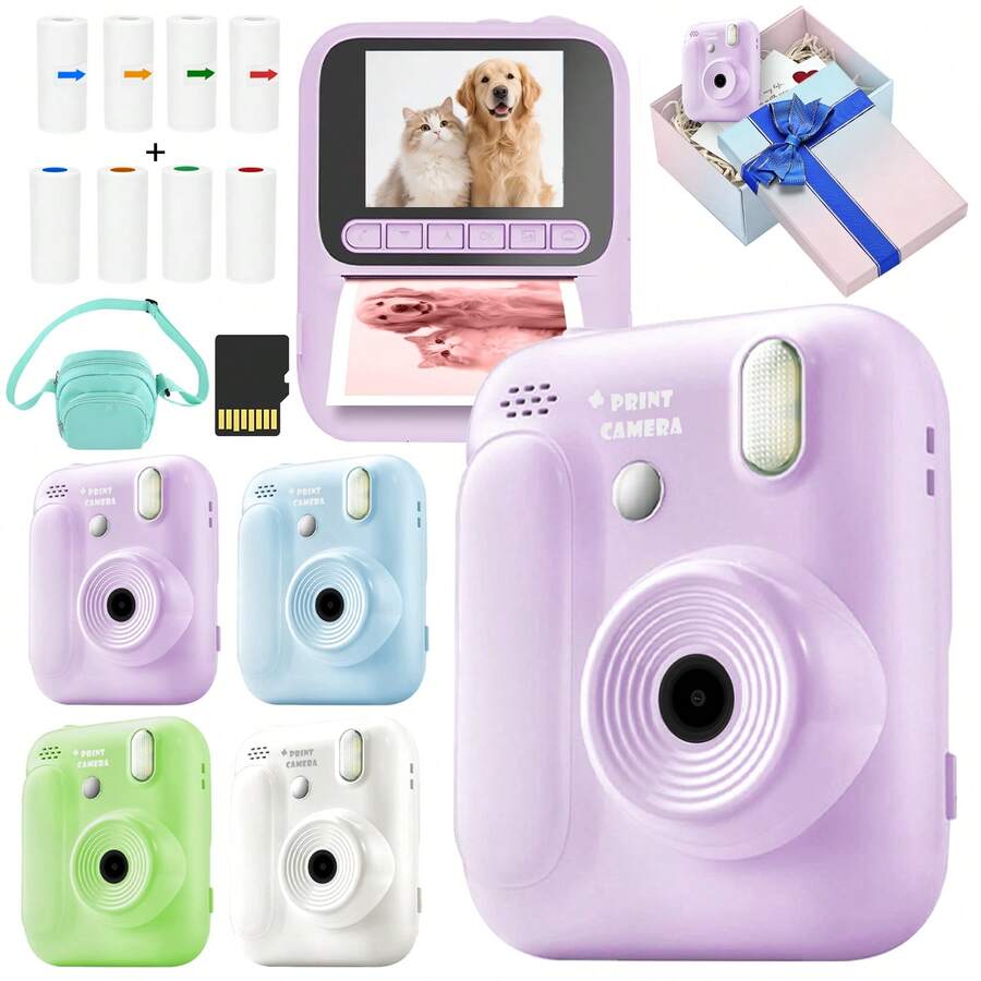 Instant Print Camera 1080P HD Digital Camera Continuous Shooting With Flash Color Printing Paper Graduation Season Gift Holiday Gift Creative Gift For Couples And Friends Suitable For Men And Women - 彩色 - 查看 1
