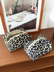 AGG, Bolsa de maquillaje con estampado de leopardo retro para mujer, bolsa con forro interior, neceser de viaje portátil, bolso de mano, bolsa versátil para almacenamiento de cuidado de la piel, organizador de productos de higiene femenina, regalo para mamá o novia - Multicolor - Ver 5