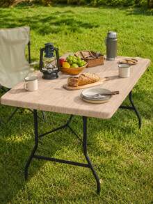 1pc-Natural Wood Grain Round Elastic Fitted Table Cover, Simple Farmhouse Stretch Polyester Tablecloth With Elastic Edge, Washable Snug Fit Table Cover For Outdoor Dining, Picnic, Camping, Garden Patio Decor - Multicolor - View 8