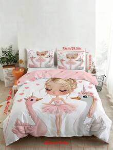 2/3pcs Kids Ballet Bedding Set For Girls, Pink Ballerina Duvet Cover And Pillowcase Set, Cute Cartoon Princess Floral Heart Pattern Bed Sheet, Princess Style For Girls (Single/Double/Queen Size) - Multicolor - View 13