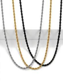 Collar de cadena para hombre, juego de 3 piezas de collar de cadena trenzada de acero inoxidable color oro y acero negro, regalo de moda para uso diario en el Día del Padre - Multicolor - Ver 11
