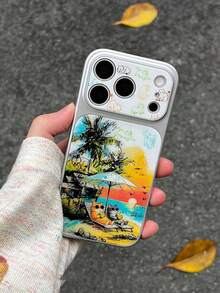 創意可愛夏季小眾落日海灘椰子樹貓咪手機殼 - 適用於 Apple 17 Pro Max Air 16 15 14 13 12 11 Pro Max Plus 14/15/16pro 小眾 17pm 大窗亮面手機保護套 - 彩色 - View 2