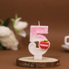 1pc Pink Apple Glitter Number Candle, 0-9 Digits Birthday Cake Topper, Cute Decorative Candle For Birthday/Theme/Holiday Party Supplies - Pink - View 6