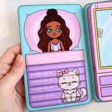 Interactive Paper Doll Quiet Book DIY Busy Book With Doll And Cat Scene, Dress-Up Role Play Activity Book, Early Education Educational Toy, Portable And Reusable Adhesive - 彩色 - 查看 12