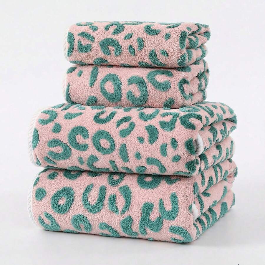 1pc Coral Fleece Jacquard Leopard Print Towel/Bath Towel, Super Absorbent, Non-Shedding, Soft & Skin-Friendly, Hanging Design, Ideal Bathroom Accessory, Multiple Colors Available - Multicolor - View 1