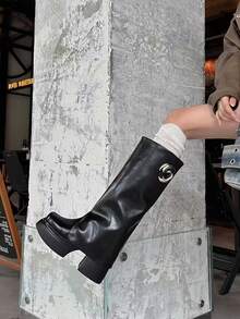hanxiangyuzu Black Tall Riding Boots For Women, Thick Sole Chunky Heel High Heel Long Boots, 2026 Autumn/Winter New Style Pant Leg Boots, Western Style - Black - View 3