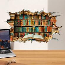 1/3Pcs Back To School 2D Bookshelf Wall Sticker, Open Book Library Cracked Wall Decal, Removable Self-Adhesive Vinyl Decor, School Home Office Aesthetic Indoor DIY Wall Art Holiday Gift - Book Wall Stickers - View 3