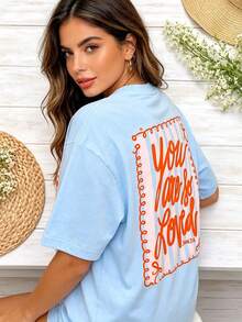 Coquette Bow Bible Verse Graphic Tee John 3:16 Christian Aesthetic Shirt Cute Women Preppy Striped Graphic Top Summer Outfits For Women - 淺藍色 - 查看 4