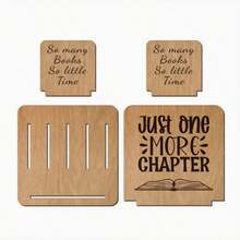 Sujetalibros de madera estilo vintage, estante de almacenamiento de libros para escritorio y mesita de noche con diseño " un capítulo talla grande", soporte para libros, regalo para amantes de los libros y lectores - Granate - Ver 6