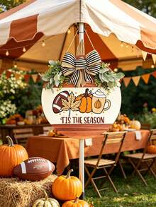 3D Rustic Wooden Autumn Football Season & Halloween Door Hanging Round Wreath Sign, Autumn Decor, Perfect For Porch Decoration, Home Indoor Seasonal Decor, Holiday Decor Wreath, Perfect Autumn Home Decor - Multicolor - View 9