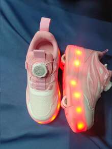 Zapatos con ruedas recargables con luz LED para niñas, patines multifuncionales transformables con ruedas desmontables, adecuados para todas las estaciones - Rosa - Ver 5
